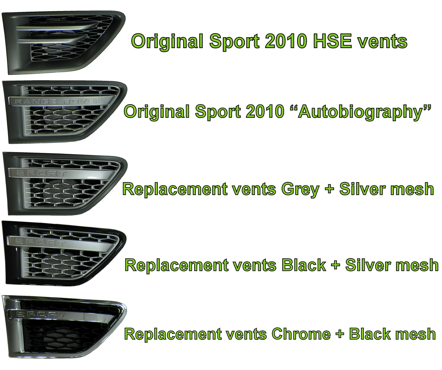 Side Vents - Black/Chrome/Black for Range Rover Sport 2010