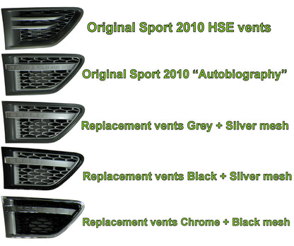 Side Vents - Black/Silver/Black for Range Rover Sport 2010