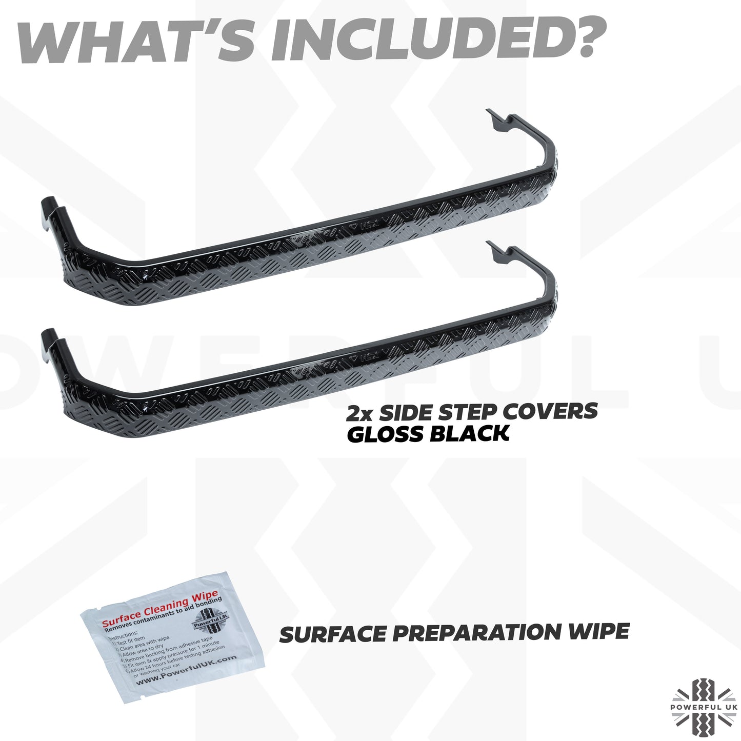 2x Chequer Plate Side Step Covers for Land Rover Defender L663 (90) - Gloss Black