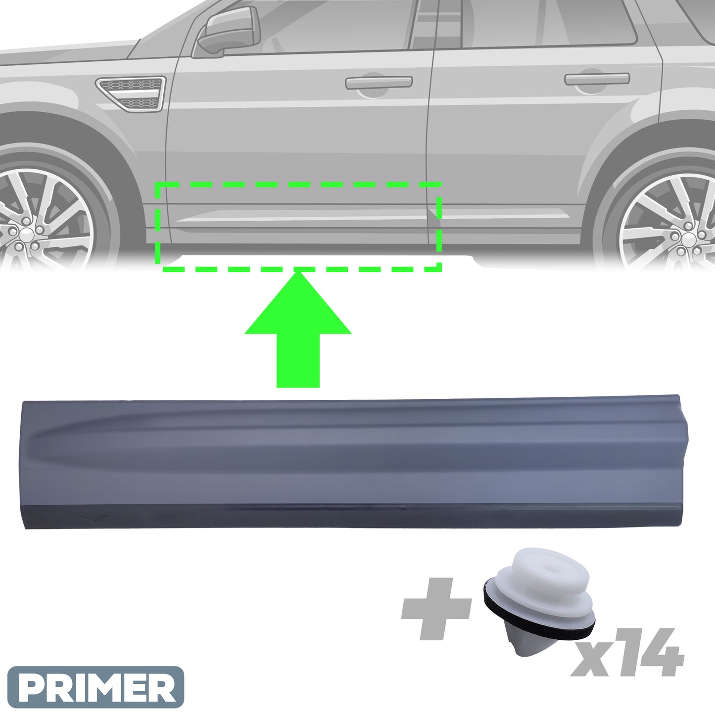 Lower Door Moulding in Primer - Front Left Door - for Land Rover Freelander 2