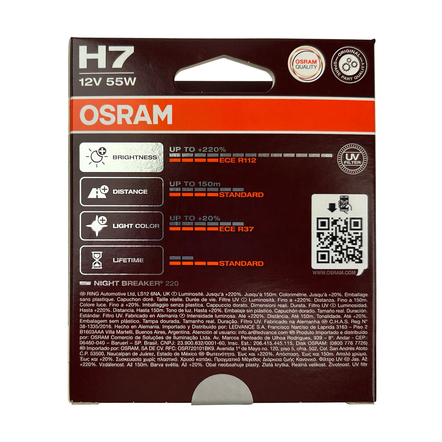 OSRAM H7 High Power " Night Breaker 200" Bulbs for Range Rover Sport L320 - Pair