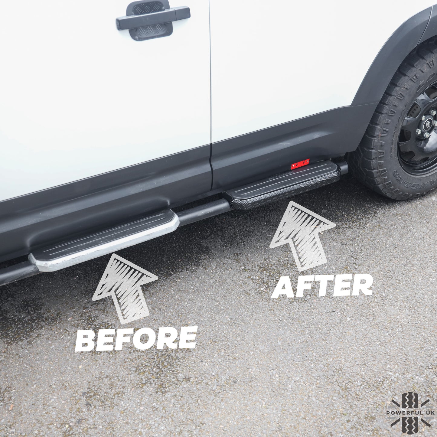 2x Chequer Plate Side Step Covers for Land Rover Defender L663 (90) - Gloss Black