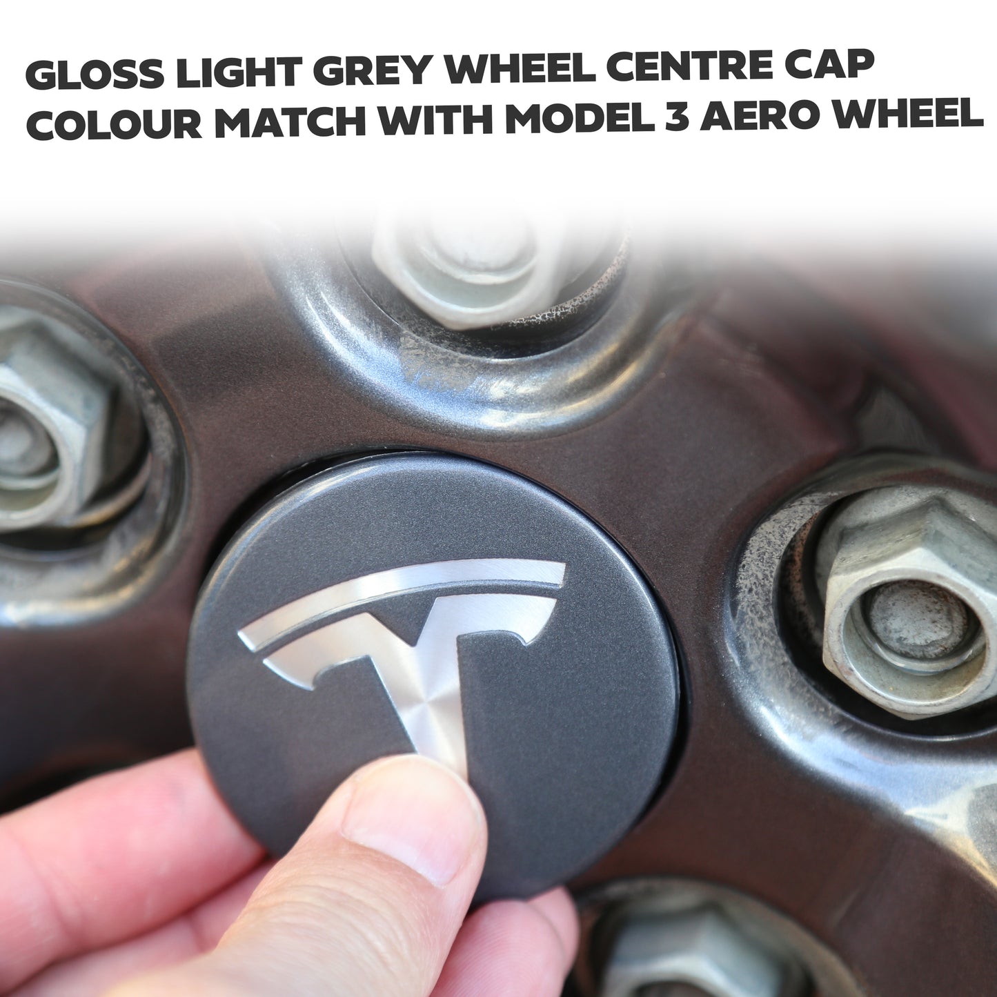 1x Gloss Light Grey & Silver Logo Wheel Centre Cap for Tesla