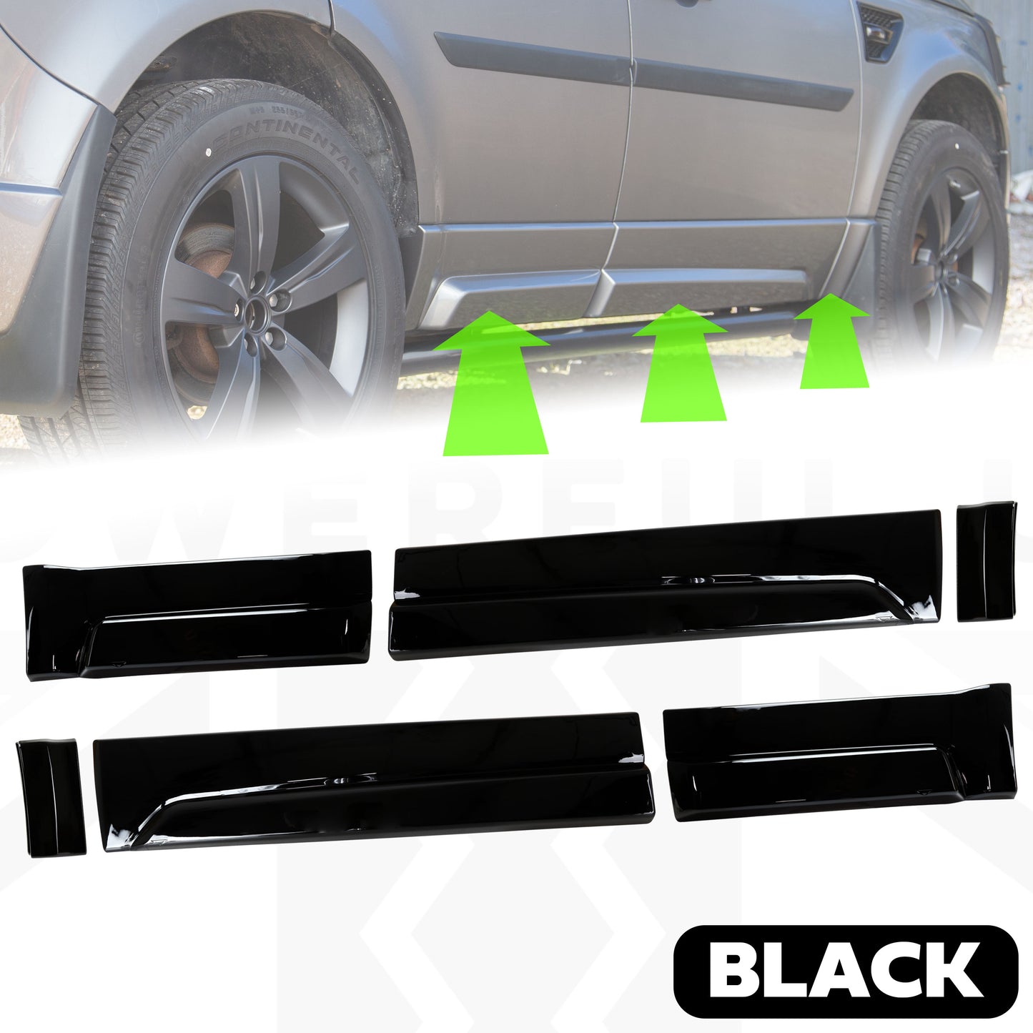 HST/Dynamic Lower Door Moulding 6pc Kit in Gloss Black for Land Rover Freeelander 2