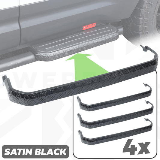 4x Chequer Plate Side Step Covers for Land Rover Defender L663 (110&130) - Satin Black