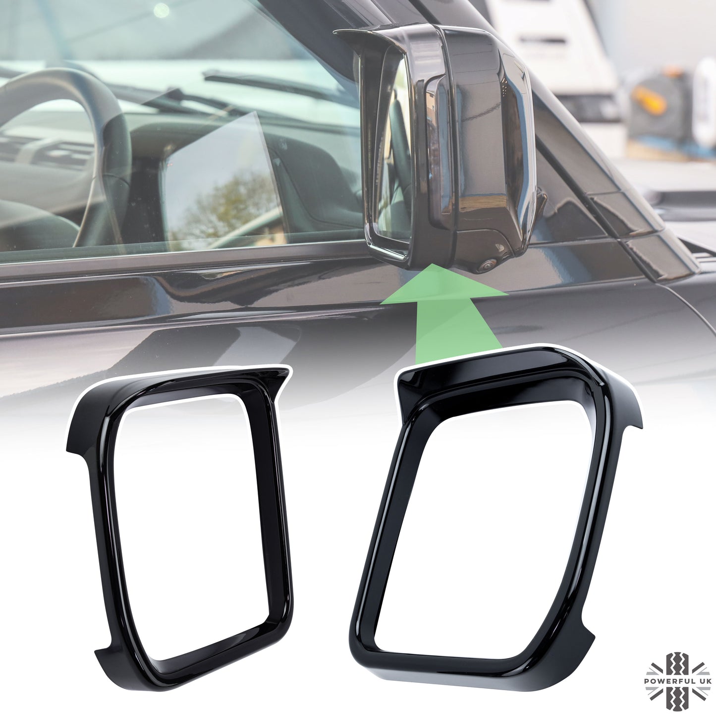 Mirror Trims with Eyebrow in Gloss Black for Land Rover Defender L663