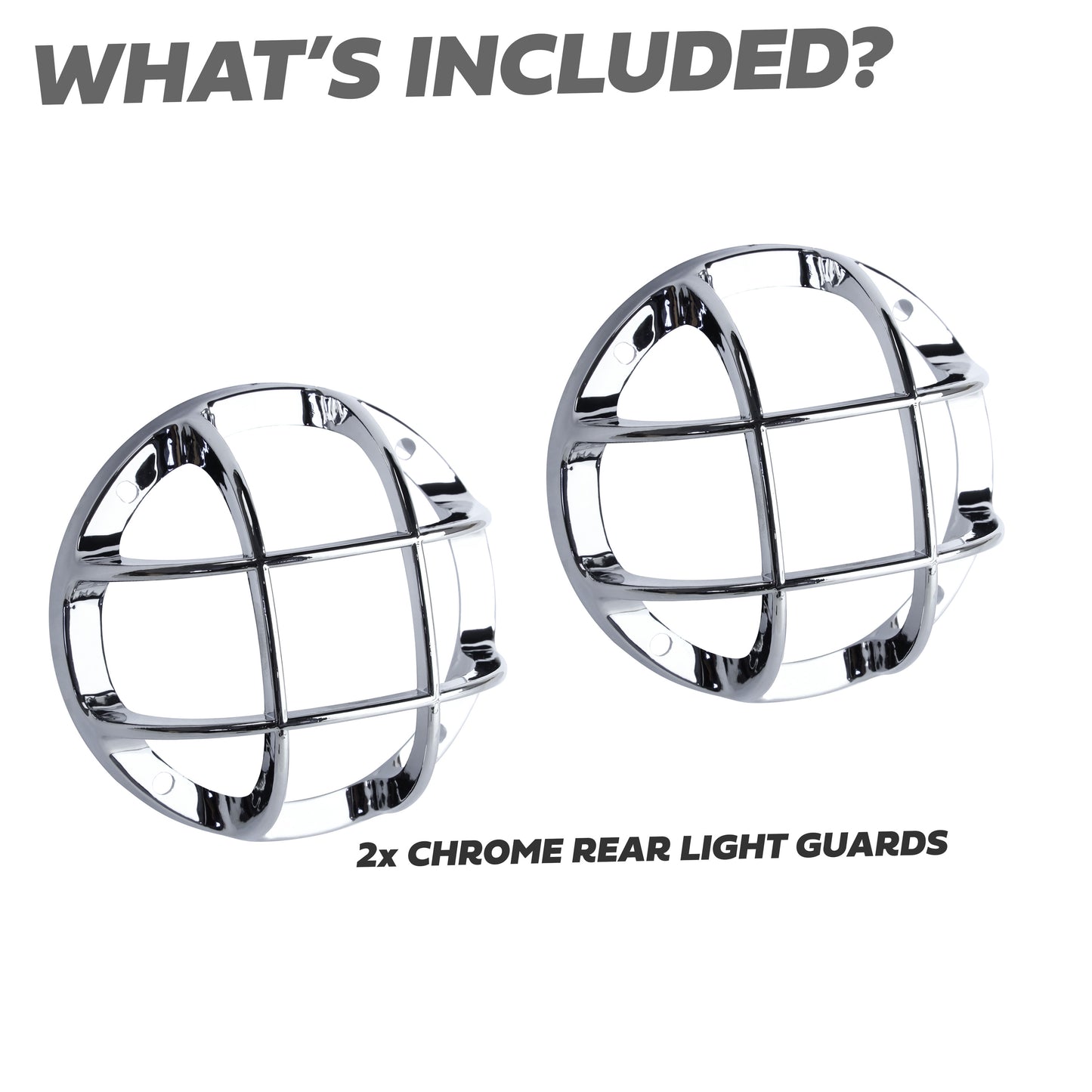 2x Rear Light Guards in Chrome for Land Rover Classic Defender