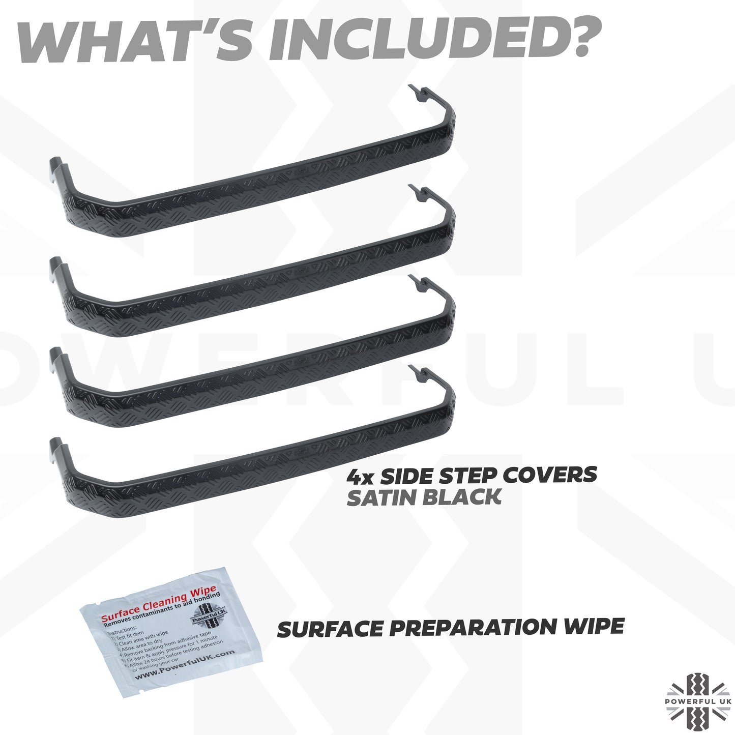 4x Chequer Plate Side Step Covers for Land Rover Defender L663 (110&130) - Satin Black