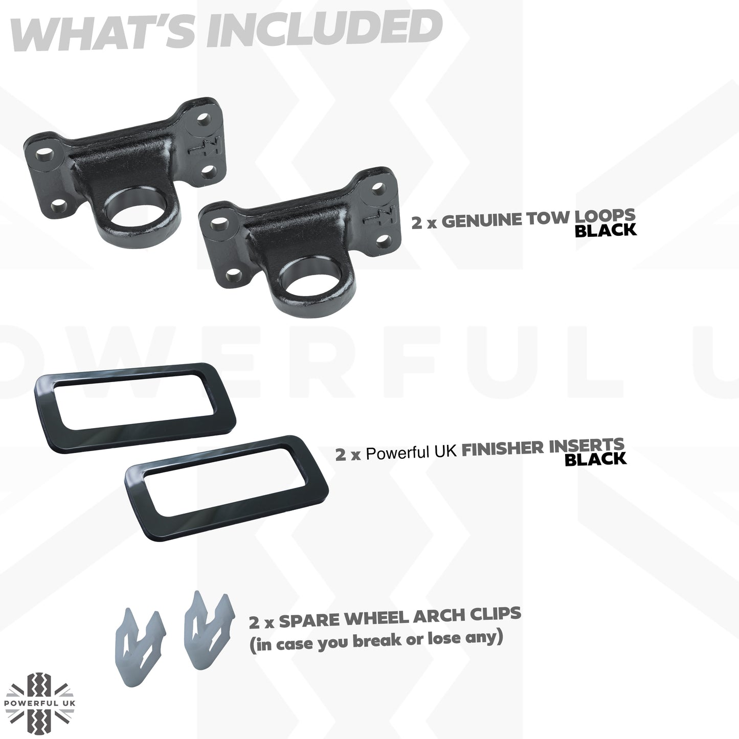 Tow Loop Upgrade Kit A - Black Loops + Black Inserts for Land Rover Defender L663