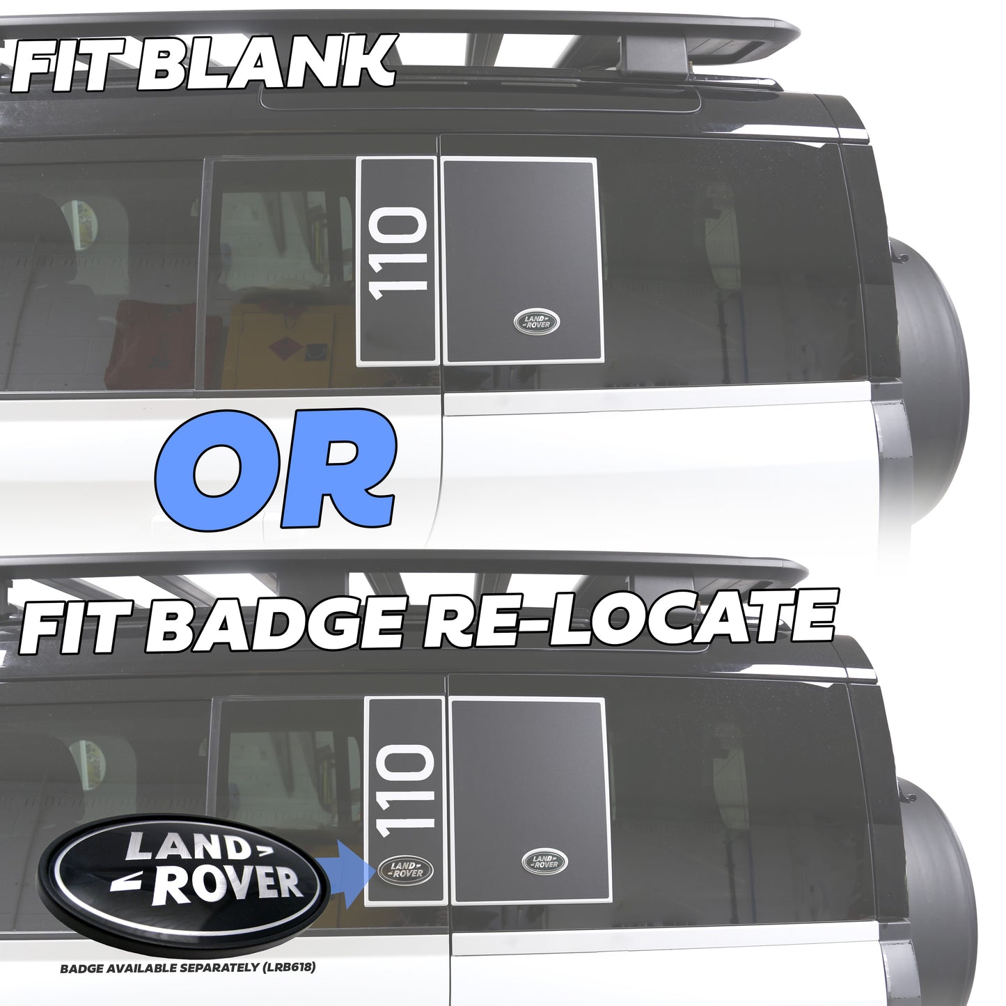 Side Panel Decal Kit - 'Vertical 110 & Badge Relocate' - Matte Black for Land Rover Defender L663