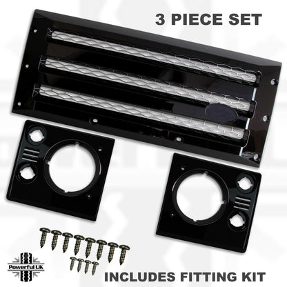 Grille Kit for Land Rover Defender (3pc) - Gloss Black & Silver Mesh