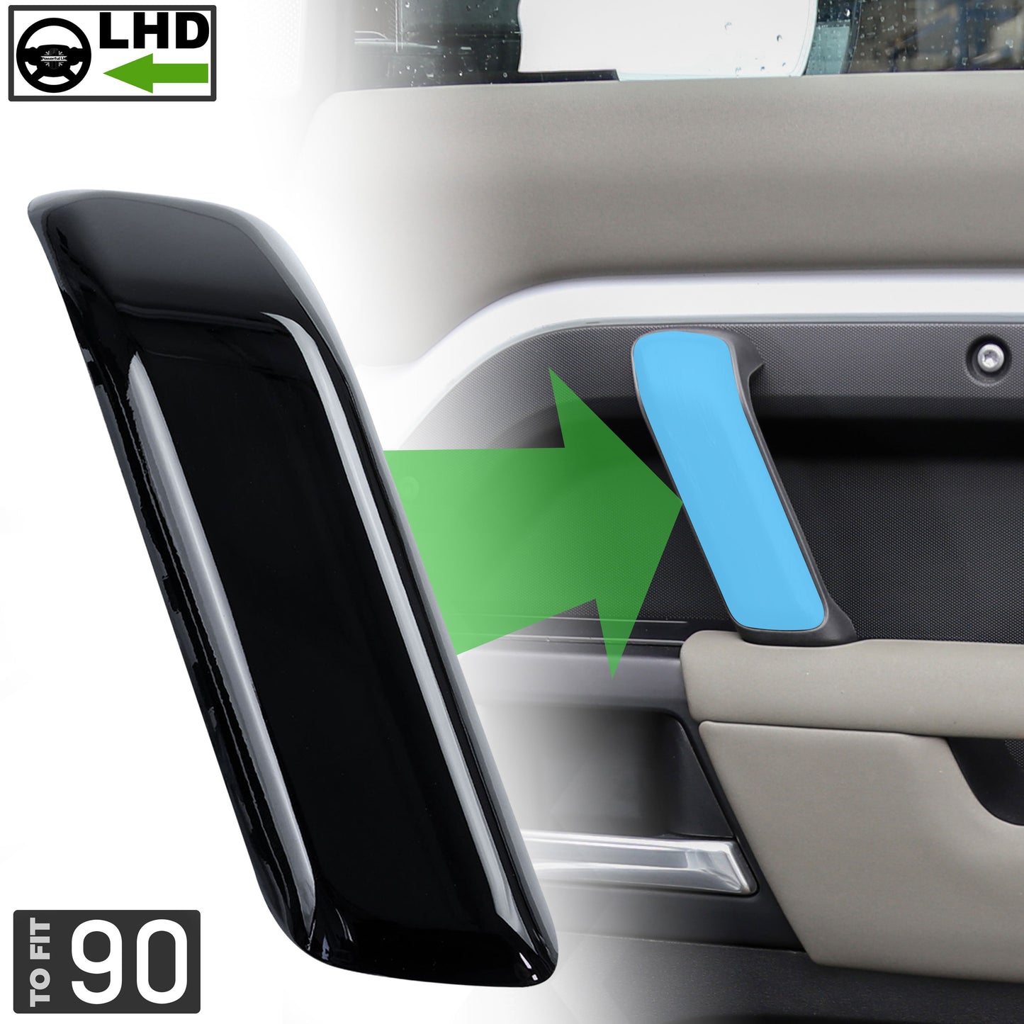 3pc Gloss Black Interior Trim Kit (Centre console & door pull) for Land Rover Defender 90 - LHD