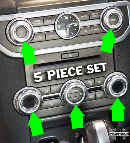 Interior Radio/Climate Control Button Covers (5 pc) - Silver - for Land Rover Discovery 4