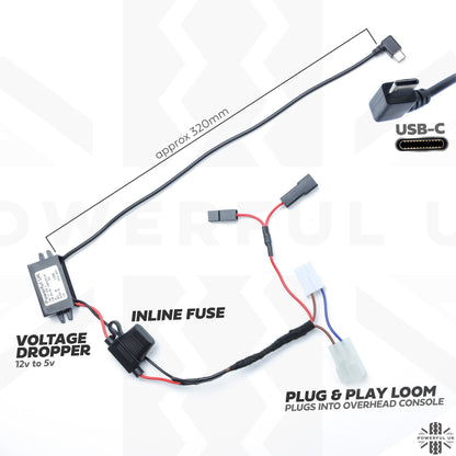 Overhead Console 'Dashcam' Wiring Kit - Tap-in Loom + USB-C Adapter for Freelander 2 (2007-2012)