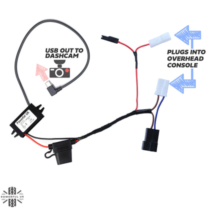 Overhead Console 'Dashcam' Wiring Kit - Tap-in Loom + USB-C Adapter for Freelander 2 (2007-2012)