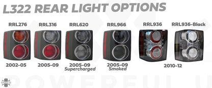 Rear Lights Clear/Clear "Supercharged Type" for Range Rover L322 2002-09 - PAIR - Kit with Bulbs & Bulb Holders