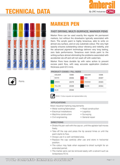 Ambersil Paint Marker Pen - White