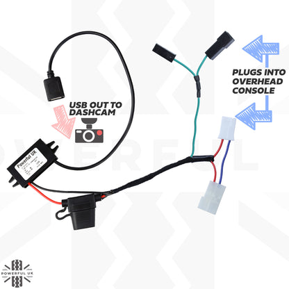 Overhead Console 'Dashcam' Wiring Kit - Tap-in Loom + USB-A Adapter for Land Rover Freelander 2 (2012+)