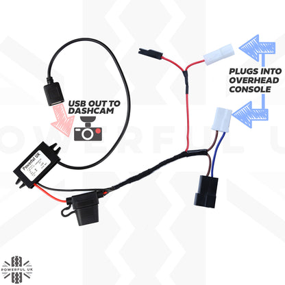 Overhead Console 'Dashcam' Wiring Kit - Tap-in Loom + USB-A Adapter for Freelander 2 (2007-2012)