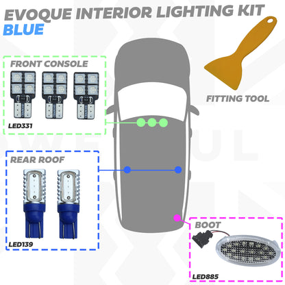 LED Interior Light Upgrade Kit - 6 pc - Blue - for Range Rover Evoque