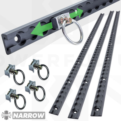 3x Cargo Track/Rails + 4x Tie-down loops - Narrow Type - Black