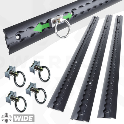 3x Cargo Track/Rails + 4x Tie-down loops - Wide Type - Black