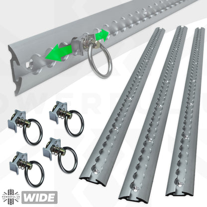 3x Cargo Track/Rails + 4x Tie-down loops - Wide Type