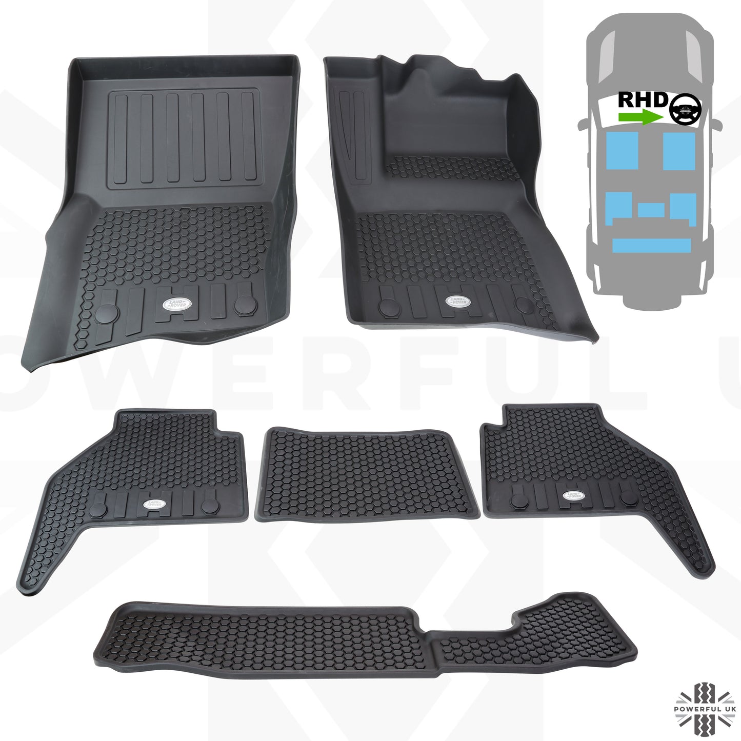 Rubber Floor Mat Set - Genuine - for Land Rover Defender L663(110 models) - RHD - 7 seat