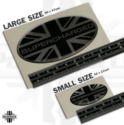 Supercharged Union Jack Oval Badge Sticker - Small (pair)