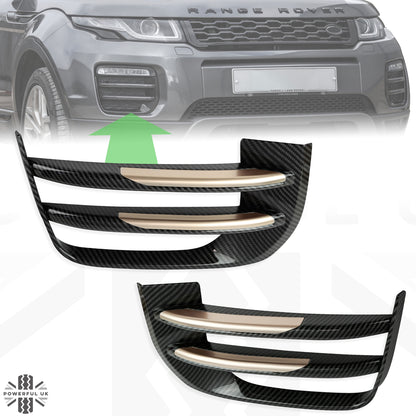 Carbon Fibre Effect Front fog Surrounds wih Copper Inserts for Range Rover Evoque SE & HSE (2016-19)