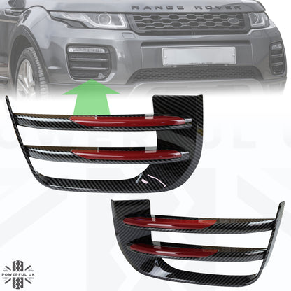 Carbon Fibre Effect Front fog Surrounds wih Red Inserts for Range Rover Evoque SE & HSE (2016-19)