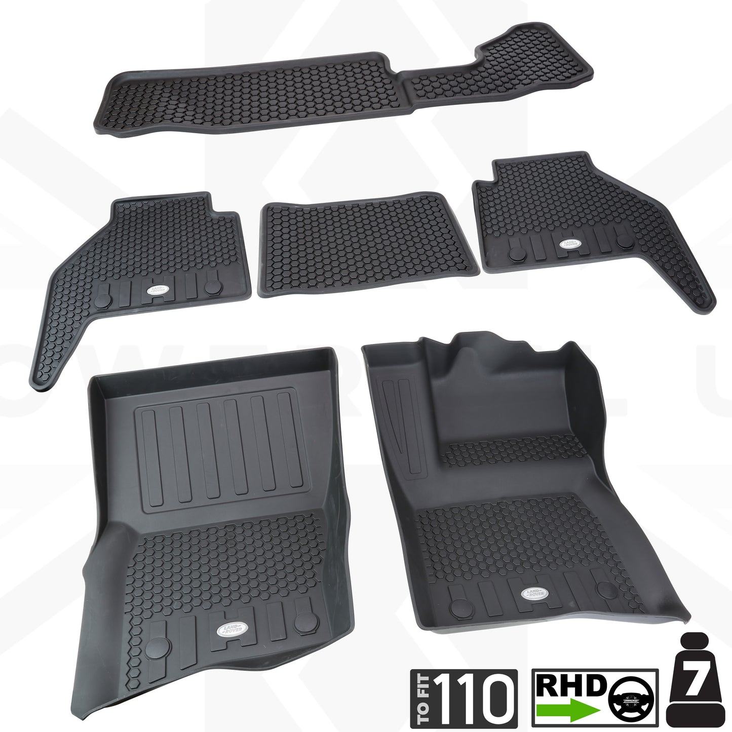 Rubber Floor Mat Set - Genuine - for Land Rover Defender L663(110 models) - RHD - 7 seat