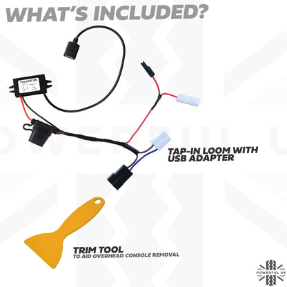 Overhead Console 'Dashcam' Wiring Kit - Tap-in Loom + USB-A Adapter for Freelander 2 (2007-2012)