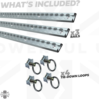 3x Cargo Track/Rails + 4x Tie-down loops - Narrow Type